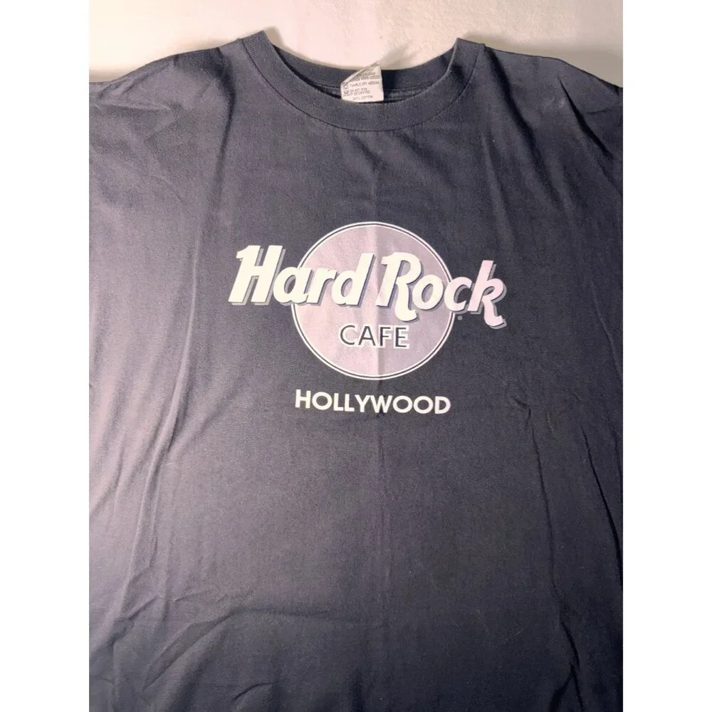 XL Black Hard Rock Cafe Hollywood original large logo Graphic T-Shirt USA - Picture 2 of 8